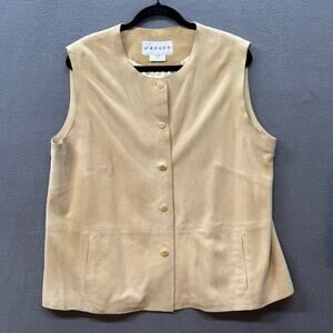 Vtg Jaeger Suede Button Down Vest Womens? XL Tan Western Retro Boho Pockets